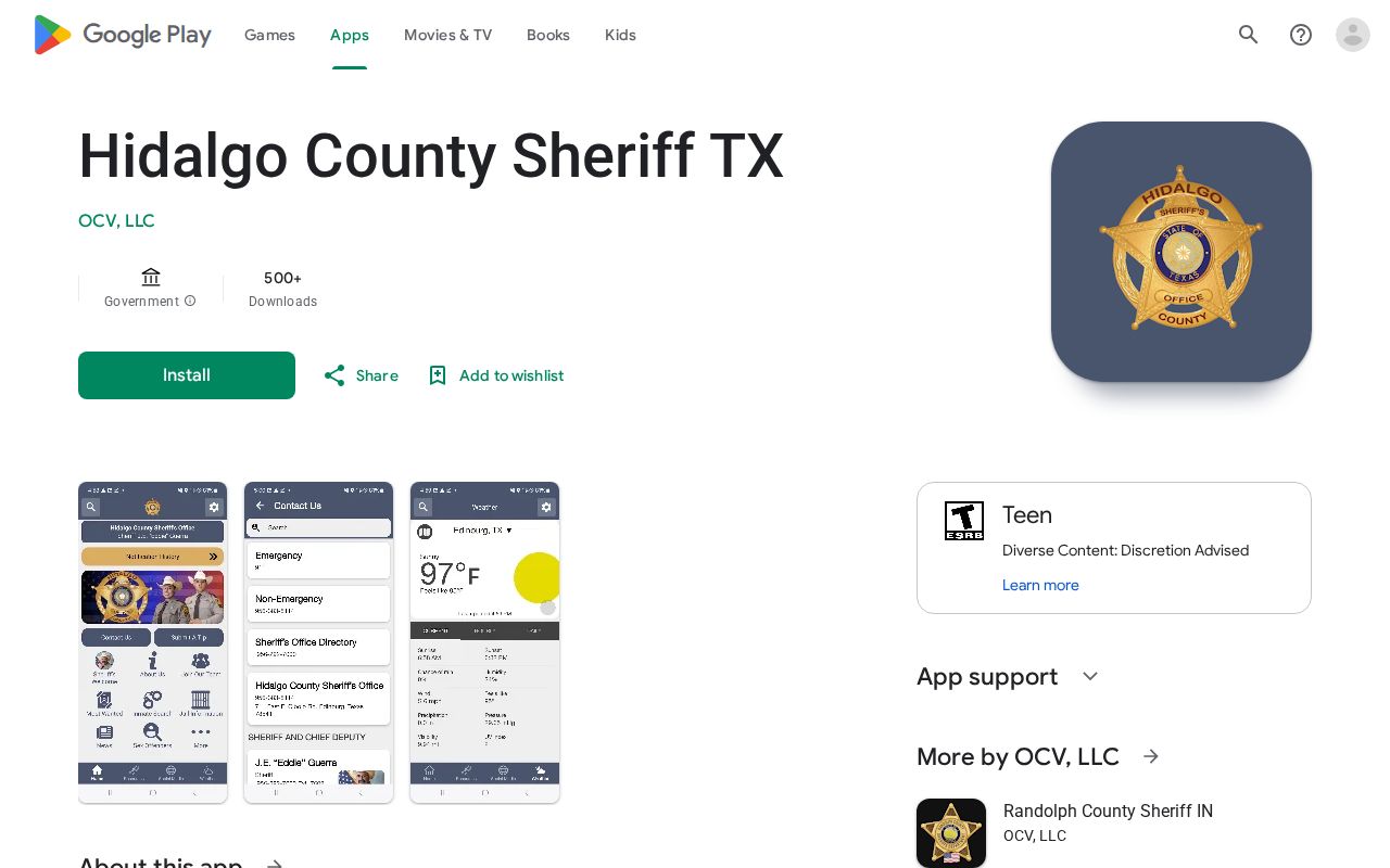 Hidalgo County Sheriff app listing without a promised mugshot feature