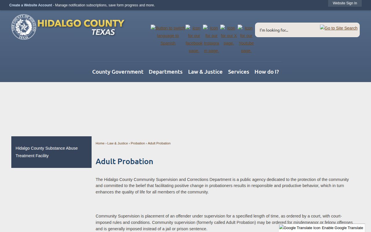 Hidalgo County Adult Probation official page